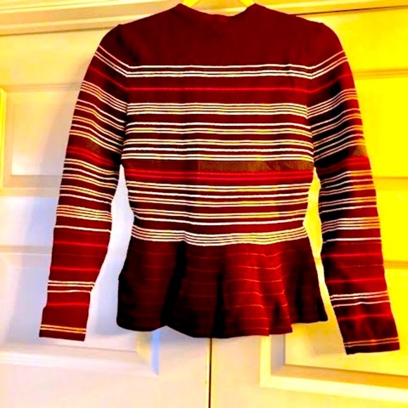 NWT TED BAKER London Leytina Burg Gold Metallic Peplum Sweater 2 MSRP $189 - Picture 6 of 8